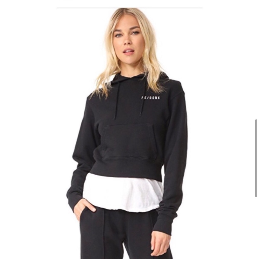 RE/DONE Black Long Sleeve Logo Hoodie Sweatshirt